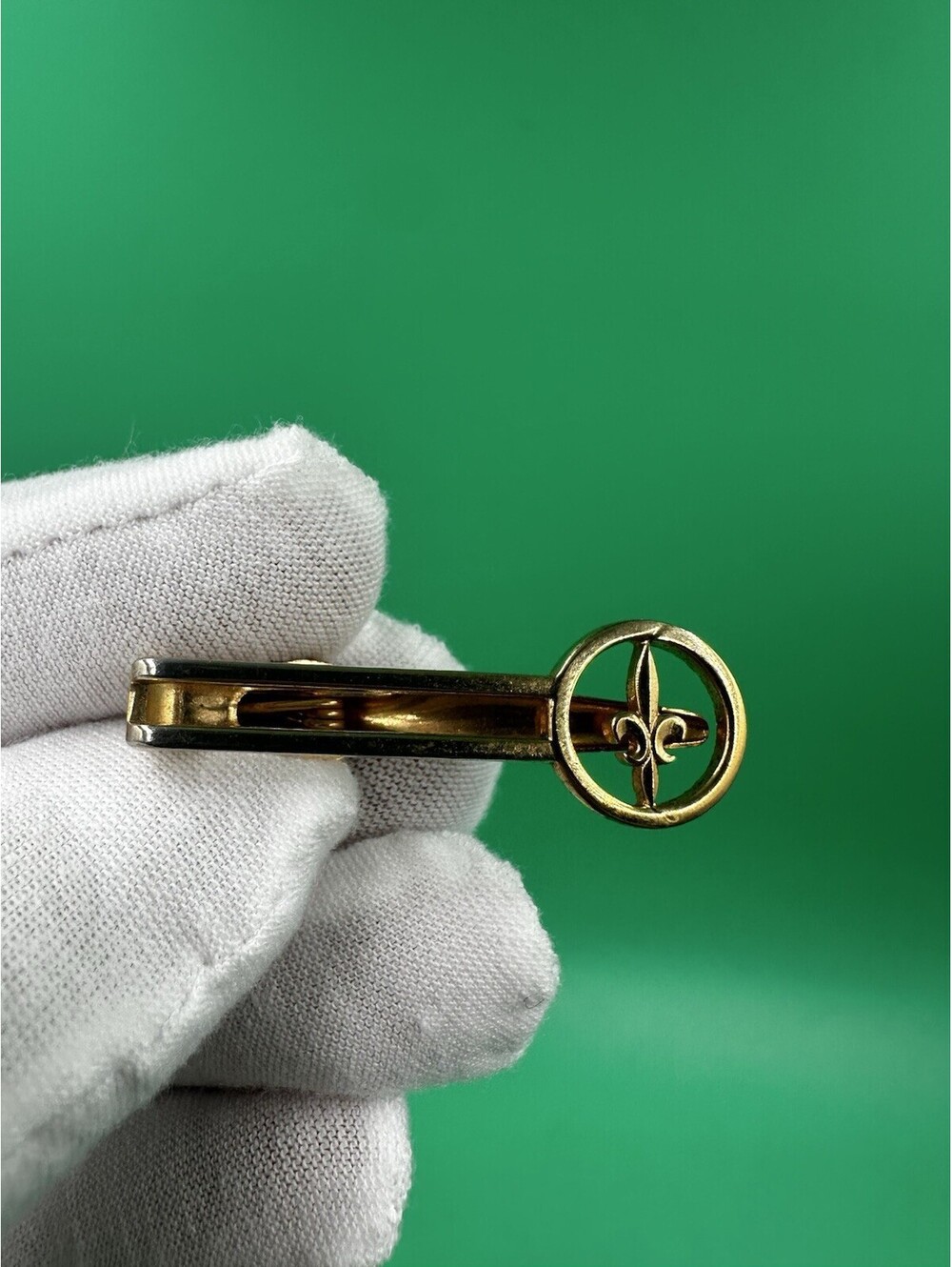 Vintage Swank Brand Fleur De Lis Tie Clip Gold Tone